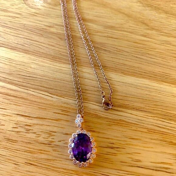Fancy Amethyst Necklace with Crystal Rhinestones 22” - Picture 2 of 4